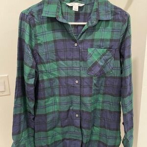 Green and Blue Plaid Button-Up Shirt